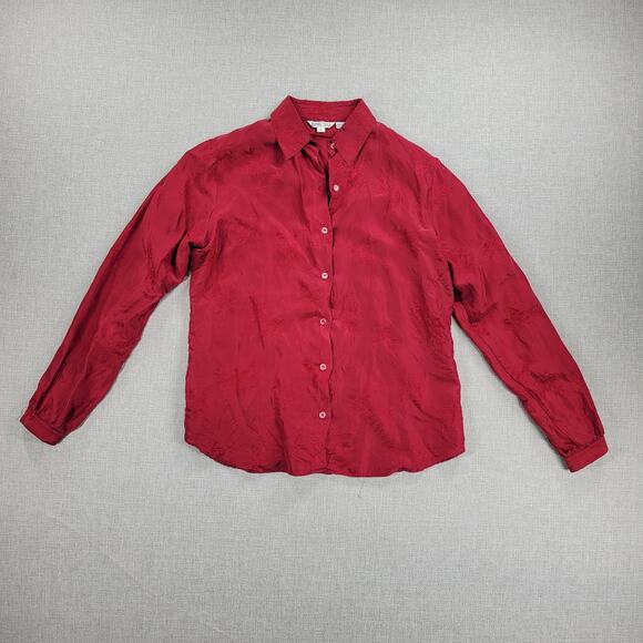 Vintage Royal Silk Womens Shirt 8 Red Button Down Embroidered Floral - Picture 1 of 12